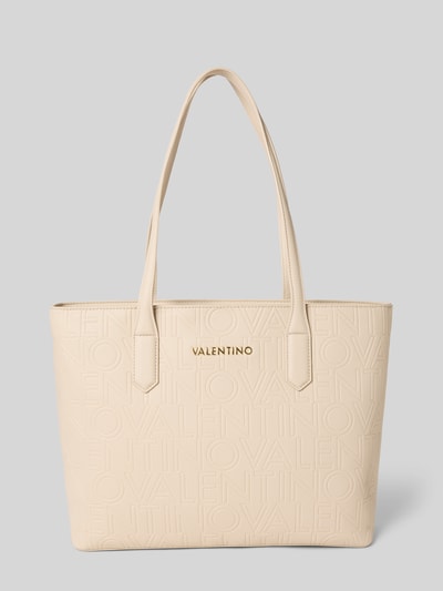 Produktfoto, Handtasche in Leder-Optik Modell 'Pansy' von VALENTINO BAGS, cremefarben, rechteckige Form, mit LEGO®-Detail, schmale Schulterriemen, Hauptfach mit Reißverschluss, Reißverschlussfach innen, Maße: 40 cm Breite, 28 cm Länge, 11 cm Tiefe, Schulterriemen 64 cm