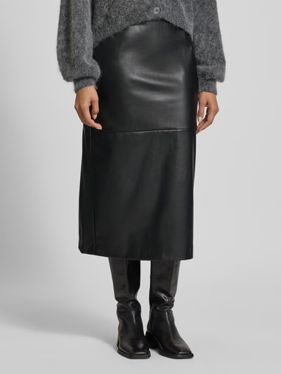 ICHI Slim Fit Midirock in Leder-Optik Modell 'Zoma' Black 4