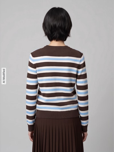 Jake*s Casual Regular Fit Pullover mit gestreiften Muster Schoko 5