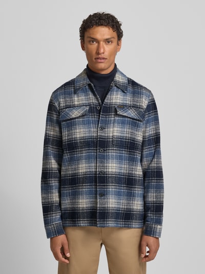PME Legend Regular fit hemdjack van wolmix met Kentkraag Marineblauw - 4