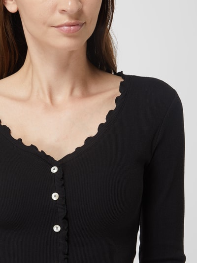 Only Cropped Longsleeve mit Muschelsaum Modell 'Laila' Black 3