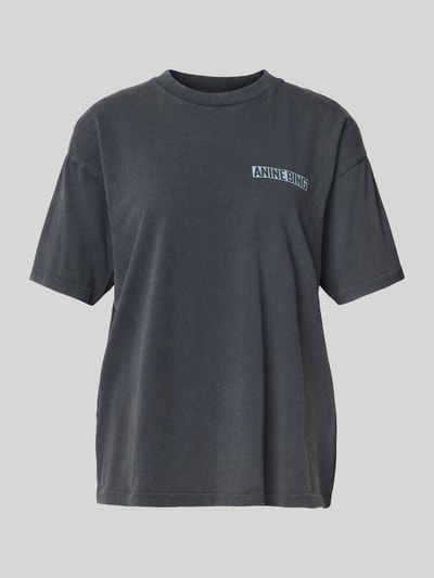 Produktfoto, Oversized Fit T-Shirt mit Logo-Print von Anine Bing aus Reine Baumwolle, dunkelgrau, Rundhalsausschnitt, Kurzärmelig, Rückenlänge 62 cm bei Größe S
