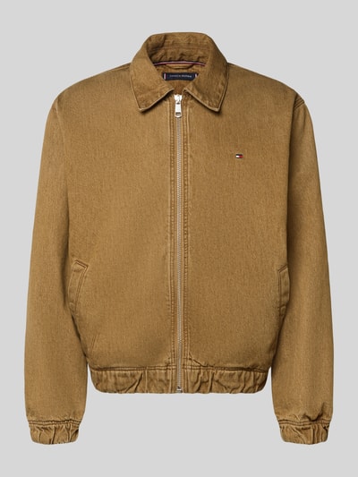 Produktfoto, Regular Fit Bomberjacke aus reiner Baumwolle van Tommy Hilfiger in effen beige denim met rits, elastische boorden, logo detail, zijzakken.