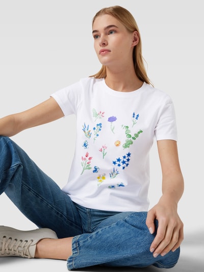 Jake*s Casual T-Shirt mit floralem Print Weiss 3