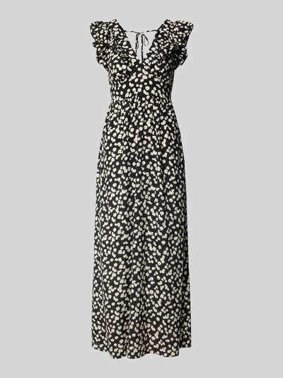 Produktfoto, Leicht ausgestelltes Maxikleid aus reiner Viskose Modell 'EASY JOY' von Vero Moda mit Allover-Muster, tiefem V-Ausschnitt, Rüschen und Volants.