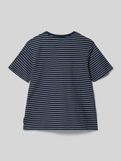 Produktfoto, Kinder T-Shirt Regular Fit T-Shirt in Strick-Optik Modell 'Edover' von JACK & JONES, reine Baumwolle, Rundhalsausschnitt, Rückenlänge 52 cm, dunkelblau mit weißen Streifen, Größe 140