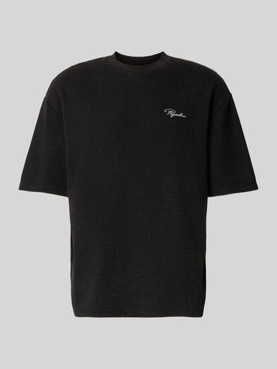 Produktfoto, Oversized T-Shirt mit Strukturmuster und Label-Stitching von Pegador in Schwarz aus Reine Baumwolle, Herren T-Shirt, Rundhalsausschnitt