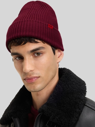 HUGO Czapka beanie z prążkowanej czystej żywej wełny model ‘XOLA’ Ciemnoczerwony 3