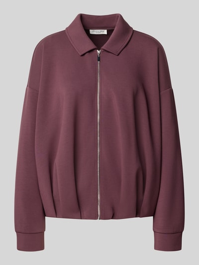 Produktfoto, Sweatjacke mit Umlegekragen von Christian Berg Woman in Lila, aus Modal-Mix mit lockerer Passform, elastischen Abschlüssen, Reißverschluss