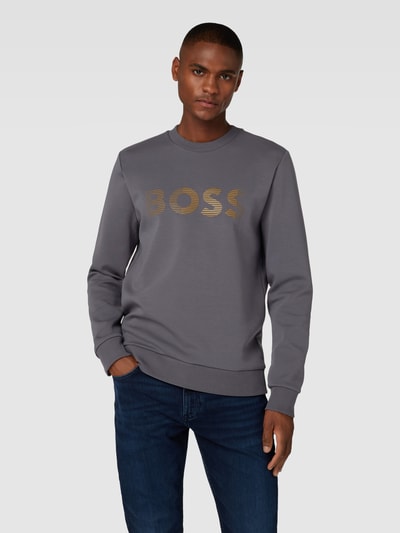 BOSS Green Sweatshirt met labelprint, model 'Salbo' Grafiet - 4