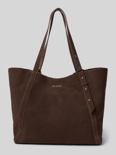 Productfoto, Handtasche aus Kalbsleder mit Label-Detail Modell 'Pretty Wonder' van Hey Marly in donkerbruin, magnetische sluiting, lange schouderriem, hoofdvak met ritsvak binnenin, 40x33x17 cm, schouderriem 58 cm