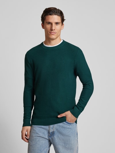 Tom Tailor Regular Fit Strickpullover mit geripptem Rundhalsausschnitt Dunkelgruen 4