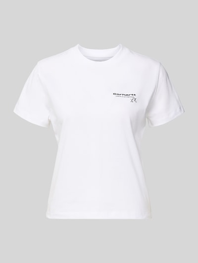 Produktfoto, T-Shirt mit Label-Detail von Carhartt Work In Progress, weiße Reine Baumwolle, Gerader Schnitt, Rundhalsausschnitt, schlichte Textur