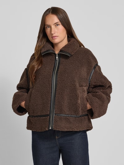 Jake*s Casual Teddyfell Jacke mit Stehkragen Dunkelbraun 4