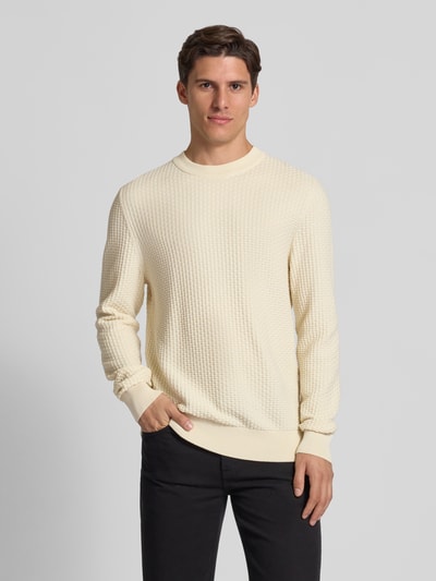 BOSS Regular fit gebreide pullover van zuiver katoen Offwhite - 4