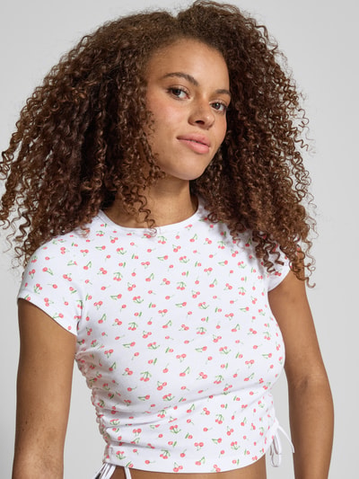 REVIEW Cropped T-Shirt mit Raffungen Weiss 3