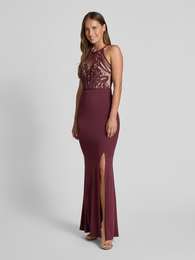 Lipsy Slim Fit Abendkleid mit floralem Stitching Dunkelrot 1