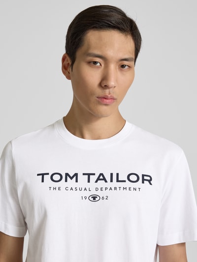 Tom Tailor Regular Fit T-Shirt aus reiner Baumwolle mit Label Print Weiss 3