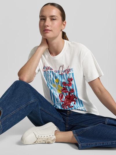 ZABAIONE T-Shirt mit Motiv-Print und Pailletten Modell 'Lo44bster' Offwhite 3