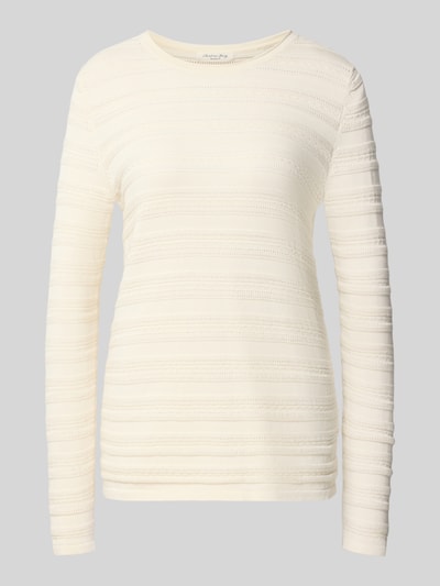 Produktfoto, Regular Fit Pullover aus reiner Baumwolle in Strick-Optik von Christian Berg Woman, cremefarben, semitransparent, Rundhalsausschnitt