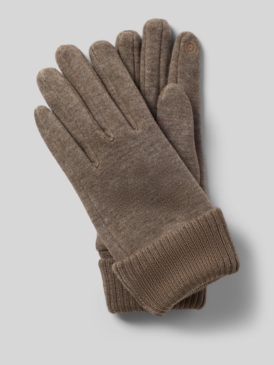 Produktfoto, Handschuhe aus elastischem Material-Mix von EEM in klassischer Form, braune Farbe, gerippte Abschlüsse, glatte Textur