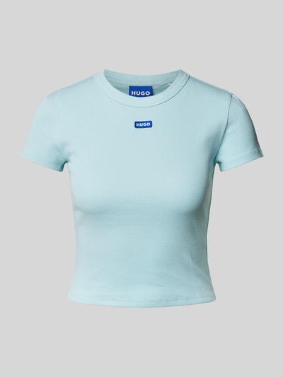 Hugo Blue Cropped T-Shirt mit Feinripp Modell 'Baby' Schilf 1