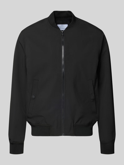 Produktfoto, Regular Fit Bomberjacke mit Stehkragen van MCNEAL in zwart, elastische mix, steekzakken, ritssluiting, elastische boorden.
