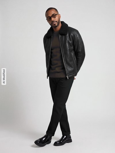 Jake*s Studio Men Bomberjacke mit Teddykragen Modell 'HARDY' Black 1