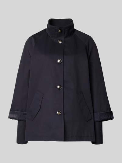 Produktfoto, Relaxed Fit Jacke mit Stehkragen von comma, bawełniany materiał, kieszonki, marszczone rękawy, czarna, w całości zapinana na guziki