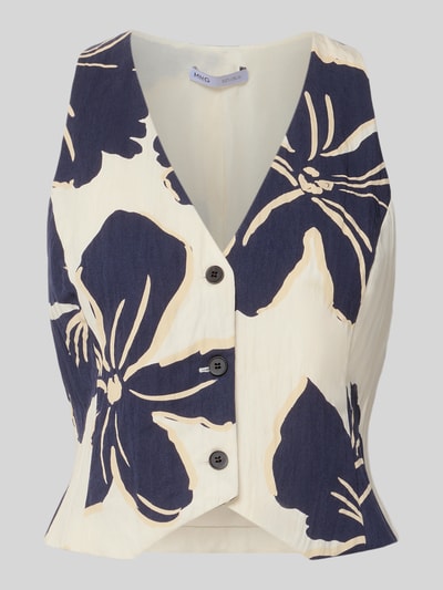 Produktfoto, Weste aus Lyocell-Mix im Allover-Look Modell 'DOTTER' von MANGO, navy-große Blumen auf cremefarbenem Stoff, Knopfleiste, Regular Fit.