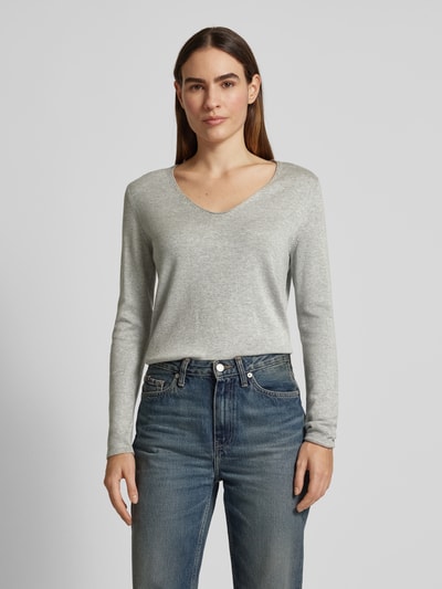 Tom Tailor Regular fit pullover met V-hals Lichtgrijs gemêleerd - 4