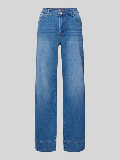 Produktfoto, Flared Jeans mit 5-Pocket-Design von Buena Vista aus Baumwoll-Mix mit Viskose-Anteil in mittlerem Blau, sichtbare Nahtdetails.