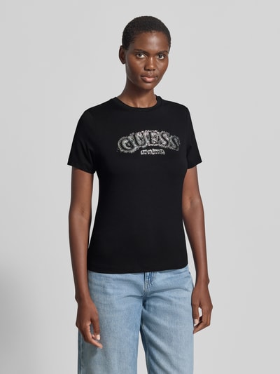 GUESS Activewear T-Shirt aus Viskose-Elasthan-Mix mit Logo Black 4