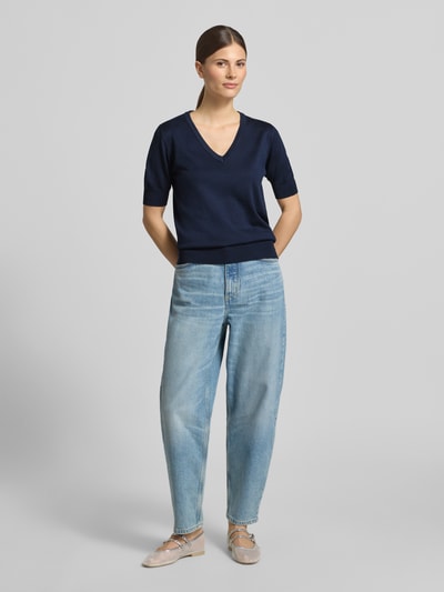 FREE/QUENT Gebreid shirt met V-hals model 'Katie' Marineblauw - 1