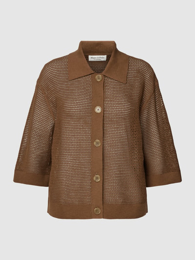 Marc O'Polo Strickbluse aus Baumwoll-Leinen-Mix mit Umlegekragen Mittelbraun 2
