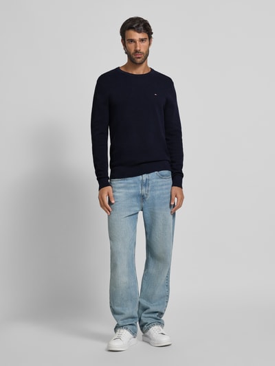 Tommy Hilfiger Regular fit gebreide pullover van zuiver katoen Marineblauw - 1