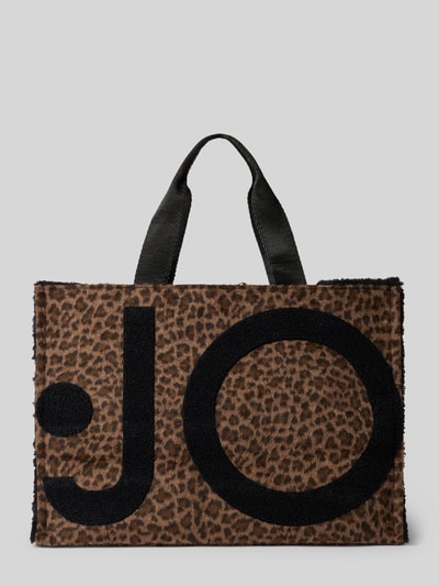 Produktfoto, Tote Bag in Animal-Optik von Liu Jo White zeigt braunes Leopardenmuster mit schwarzen Logo-Details, strukturierte Oberfläche, Maße laut Kontext.