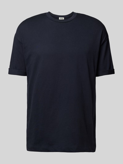 Drykorn T-shirt met geribde ronde hals, model 'THILO' Marineblauw - 2