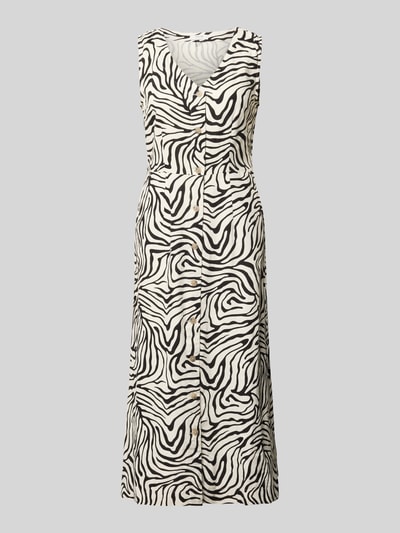 Produktfoto, Midikleid aus Leinen-Mix mit Knopfleiste Modell 'FALAKKA' von B.Young, Zebra-Muster, V-Ausschnitt, taillierter Schnitt, Leinen-Viskose-Anteil