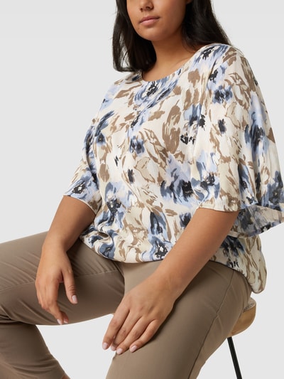 KAFFE Curve PLUS SIZE blouse met all-over motief, model 'Riona Ami' Bleu - 3