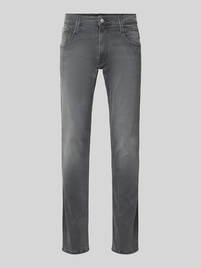 Produktfoto, Slim Fit Jeans mit Eingrifftaschen Modell 'ANBASS' von Replay in Grau, Baumwoll-Elasthan-Mix, dezente Waschung, gerade Beinform.