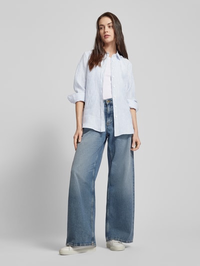 Weekend Max Mara Linnen blouse met streepmotief, model 'LARI' Bleu - 1