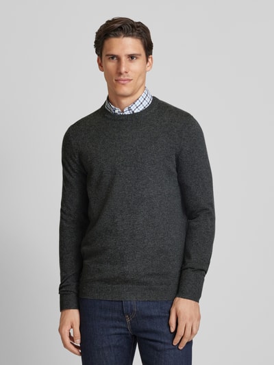 Christian Berg Men Gebreide pullover met ronde hals Antraciet gemêleerd - 4