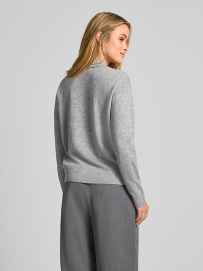 Jake*s Casual Regular Fit Longsleeve aus reinem Kaschmir mit Knopfleiste Silber Melange 5