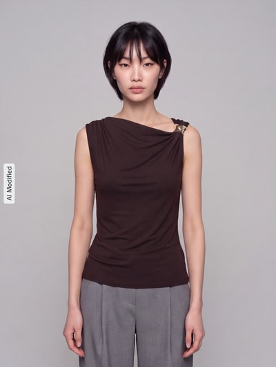 VERO MODA Top mit Schnallen-Applikation Schoko Melange 4