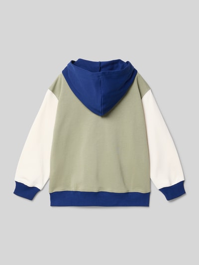 Productfoto, Sweatjacke aus reiner Baumwolle mit Kapuze van BILLIEBLUSH, puur katoen, recht pasvorm, capuchon, ritssluiting, kangoeroezak, ribboorden, blauw en olijfgroen met witte mouwen