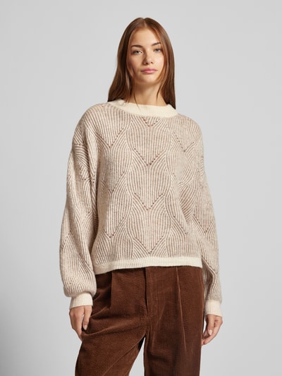 Pieces Loose Fit Strickpullover mit abstraktem Strickmuster Modell 'JENNA' Ecru 4