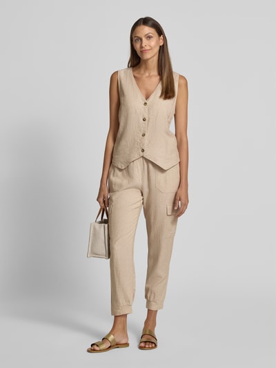 FREE/QUENT Tapered Fit Leinenhose mit Cargotaschen Modell 'Lava' Sand 1