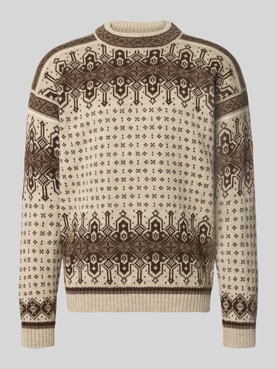 Produktfoto, Regular Fit Pullover aus reiner Wolle Modell 'Albertville' von Dale of Norway in Beige und Braun, Strick-Optik mit Muster, Herren Pullover, Rückenlänge 66 cm, Ärmellänge 59 cm.