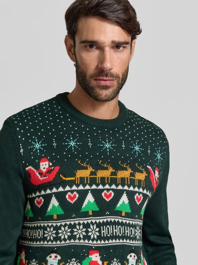 Montego Sweter z dzianiny z prążkowanymi wykończeniami Ciemnozielony 3